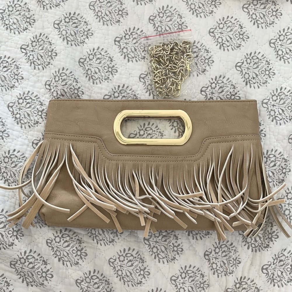 Tan fringe purse